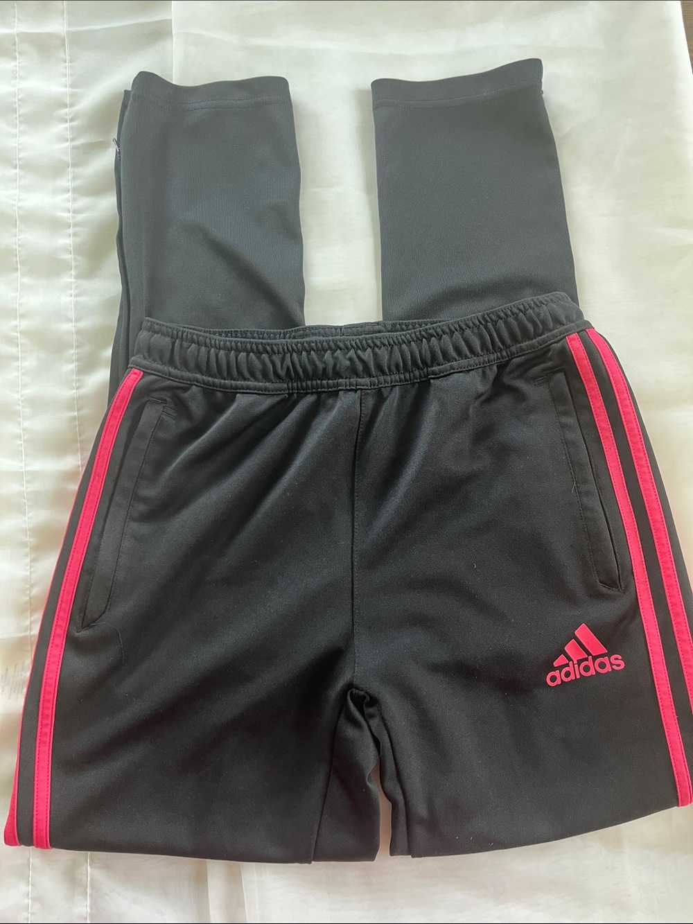 adidas joggers with hot pink Stripes and Logo